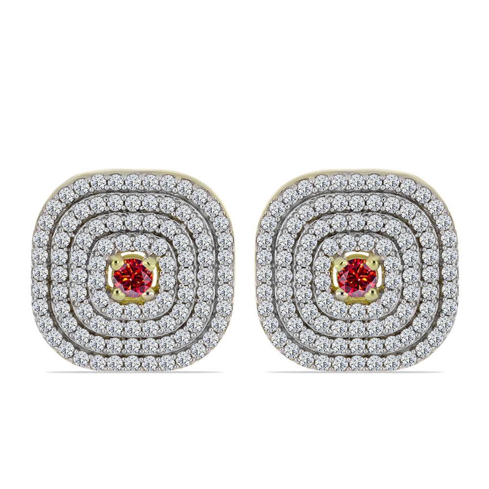 Brincos de Prata com Banho de Ouro com Moissanite Vermelho Majestoso e Topázio Branco  Contraste: Cabeca de Veado (800) 1 