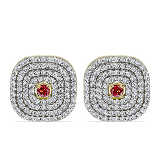 Brincos de Prata com Banho de Ouro com Moissanite Vermelho Majestoso e Topázio Branco  Contraste: Cabeca de Veado (800)