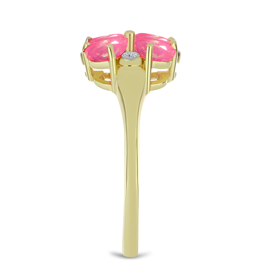 Anel de Prata com Banho de Ouro com Opala Rosa de Lega Dembi da Etiópia e Topázio Branco