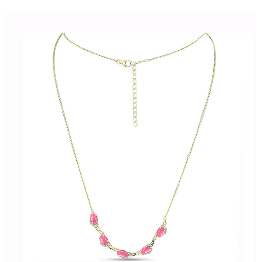 Colar de Prata com Banho de Ouro com Opala Rosa de Lega Dembi da Etiópia e Topázio Branco  Contraste: Cabeca de Veado (800)