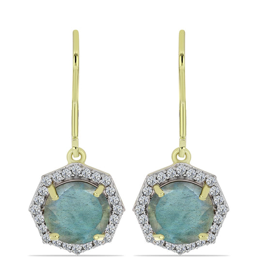 Brincos de Prata com Banho de Ouro com Labradorite e Topázio Branco