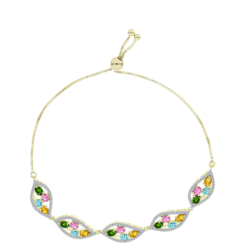 Pulseira de Prata com Banho de Ouro com Turmalina Chakra e Topázio Branco  Contraste: Cabeca de Veado (800) 1 