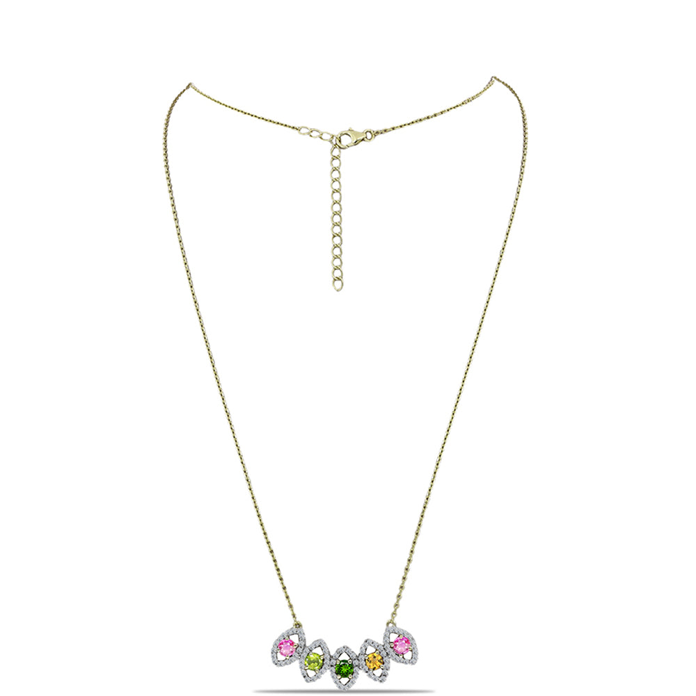 Colar de Prata com Banho de Ouro com Turmalina Chakra e Topázio Branco  Contraste: Cabeca de Veado (800) 1 