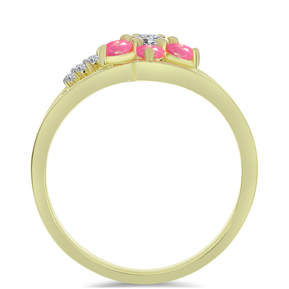 Anel de Prata com Banho de Ouro com Opala Rosa de Lega Dembi da Etiópia e Topázio Branco 2 