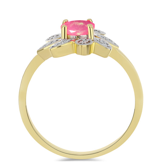 Anel de Prata com Banho de Ouro com Opala Rosa de Lega Dembi da Etiópia e Topázio Branco  Contraste: Cabeca de Veado (800)