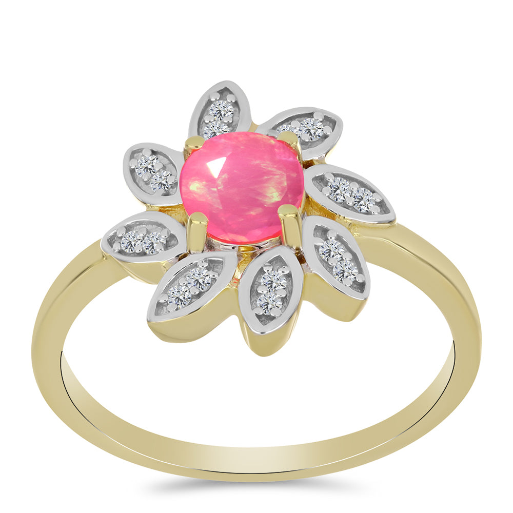 Anel de Prata com Banho de Ouro com Opala Rosa de Lega Dembi da Etiópia e Topázio Branco  Contraste: Cabeca de Veado (800) 3 