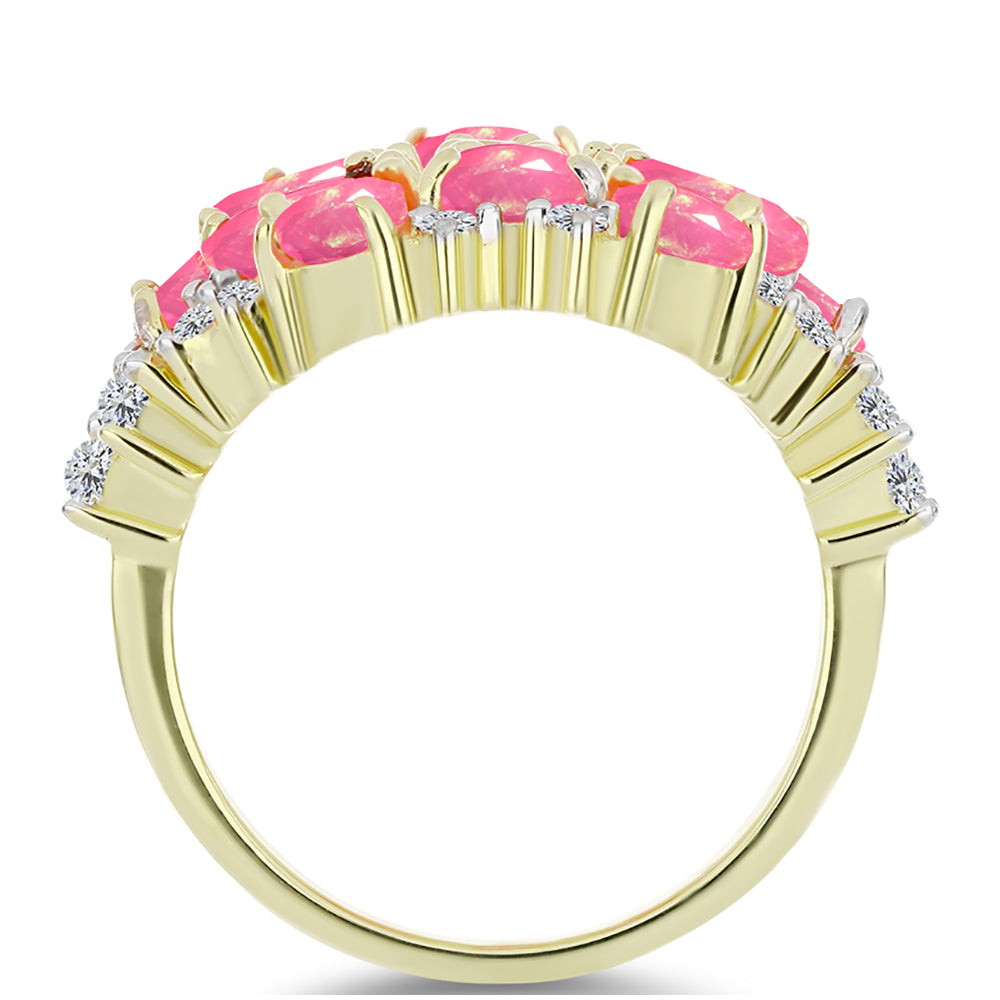 Anel de Prata com Banho de Ouro com Opala Rosa de Lega Dembi da Etiópia e Topázio Branco  Contraste: Cabeca de Veado (800) 2 