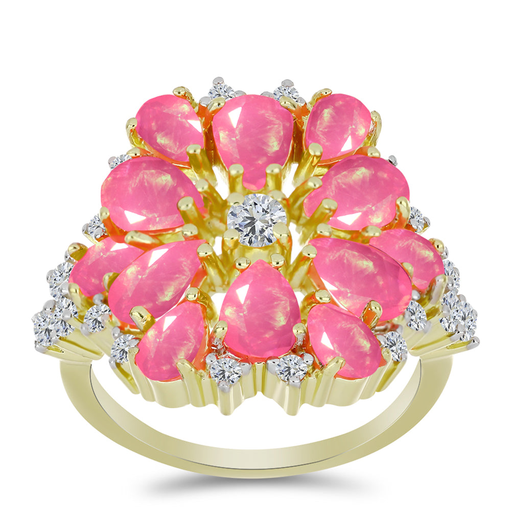 Anel de Prata com Banho de Ouro com Opala Rosa de Lega Dembi da Etiópia e Topázio Branco  Contraste: Cabeca de Veado (800) 3 