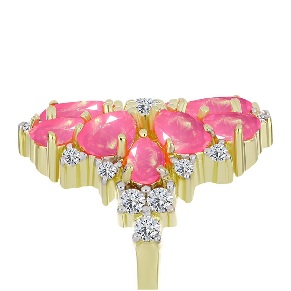 Anel de Prata com Banho de Ouro com Opala Rosa de Lega Dembi da Etiópia e Topázio Branco  Contraste: Cabeca de Veado (800) 4 