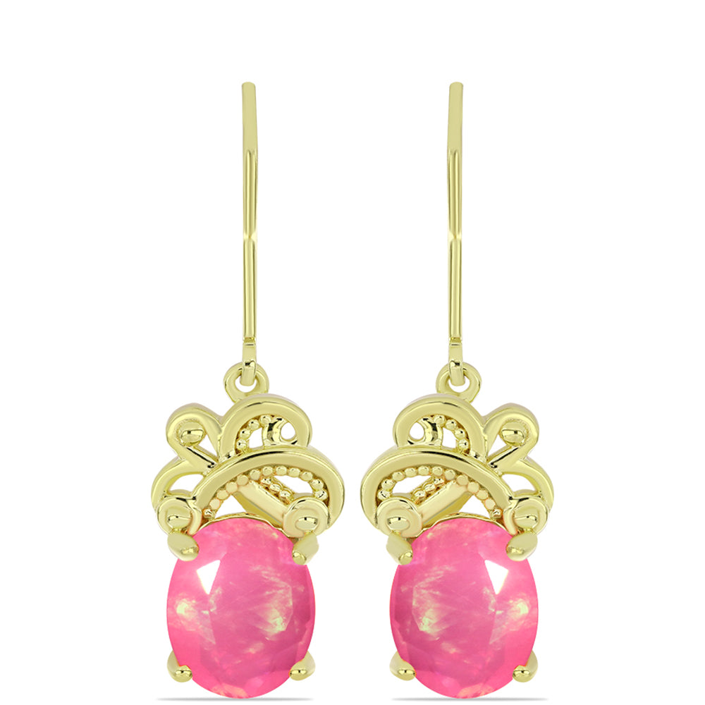 Brincos de Prata com Banho de Ouro com Opala Rosa de Lega Dembi da Etiópia 1 