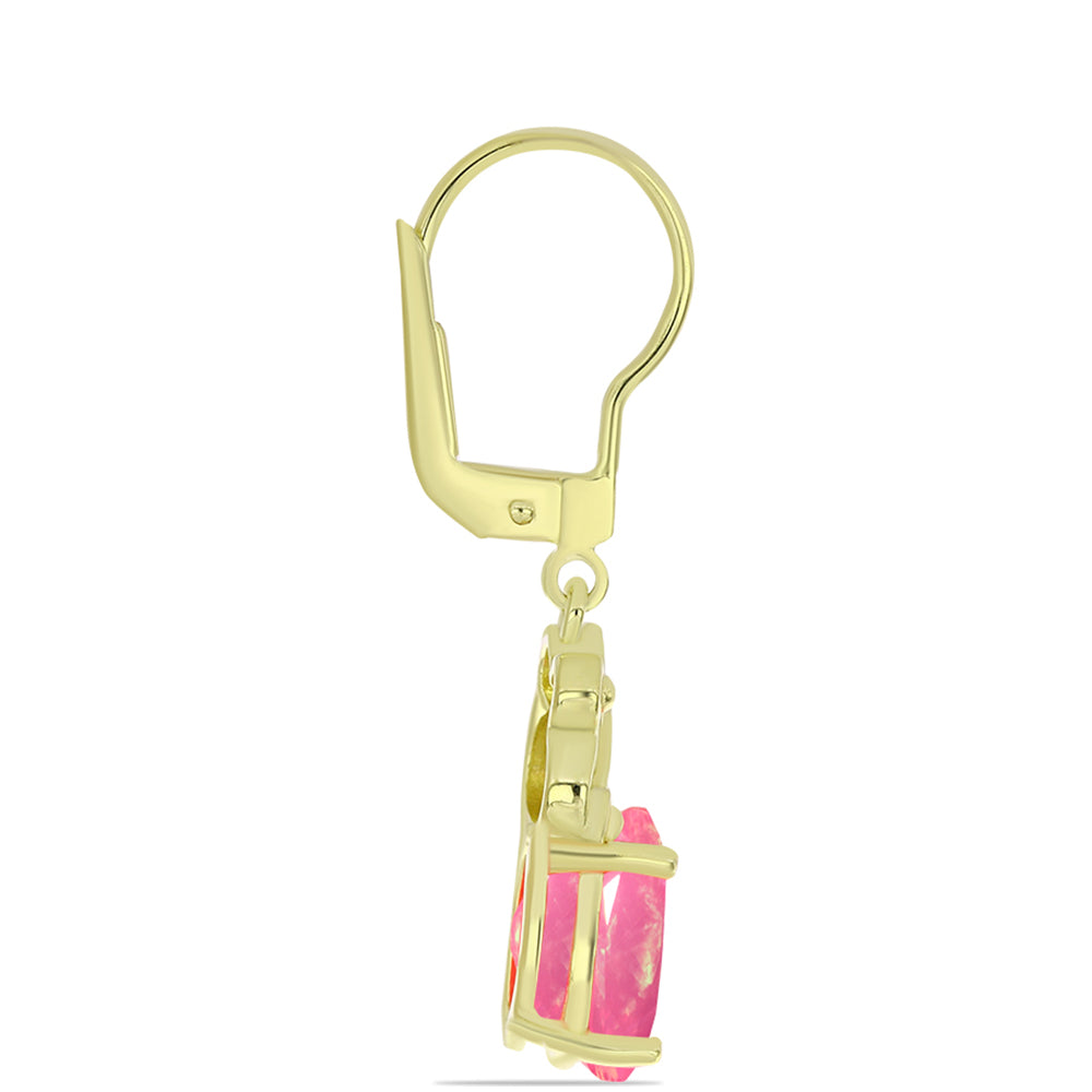 Brincos de Prata com Banho de Ouro com Opala Rosa de Lega Dembi da Etiópia 2 