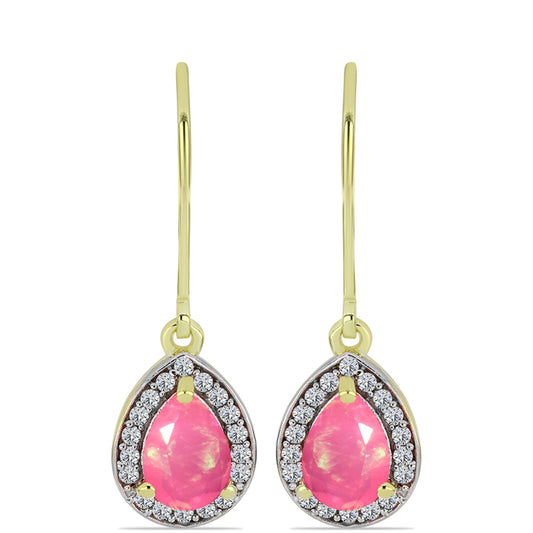Brincos de Prata com Banho de Ouro com Opala Rosa de Lega Dembi da Etiópia e Topázio Branco