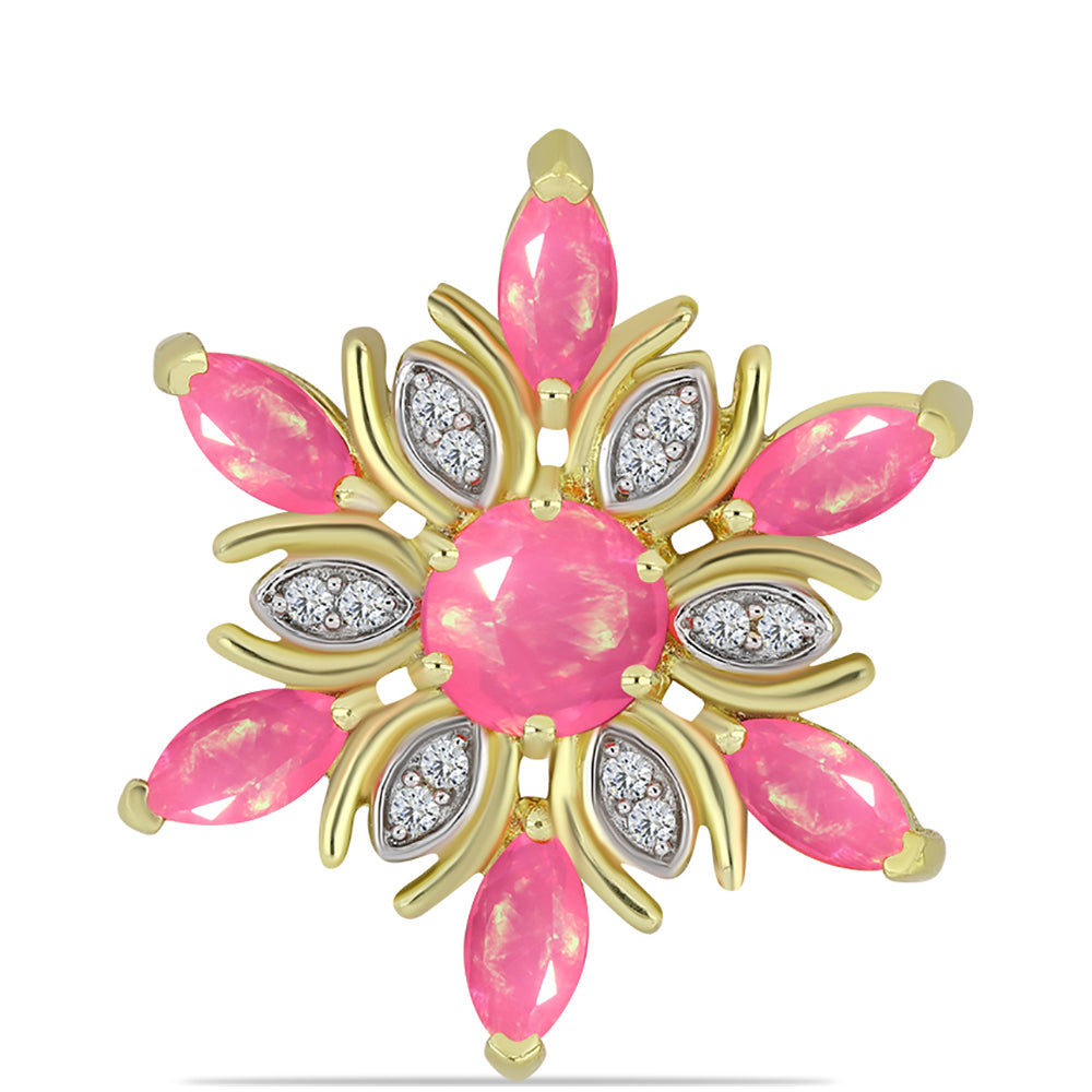 Pendente de Prata com Banho de Ouro com Opala Rosa de Lega Dembi da Etiópia e Topázio Branco 1 