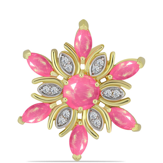 Pendente de Prata com Banho de Ouro com Opala Rosa de Lega Dembi da Etiópia e Topázio Branco