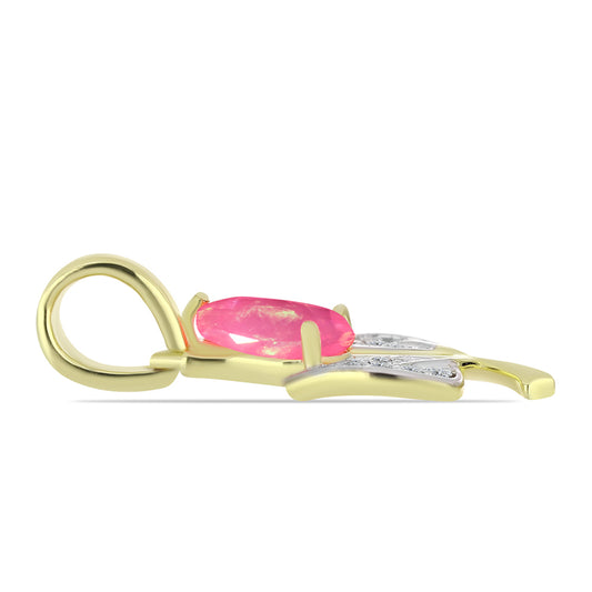 Pendente de Prata com Banho de Ouro com Opala Rosa de Lega Dembi da Etiópia e Topázio Branco