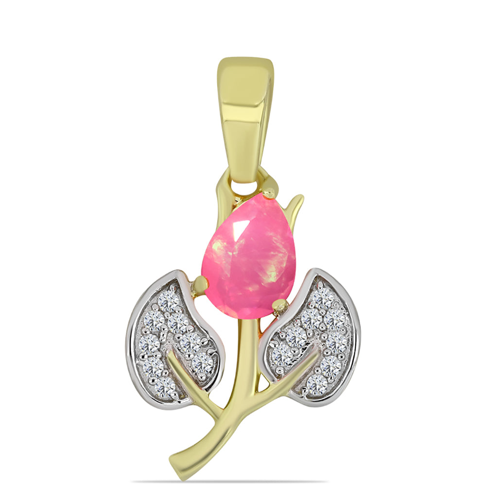 Pendente de Prata com Banho de Ouro com Opala Rosa de Lega Dembi da Etiópia e Topázio Branco 1 