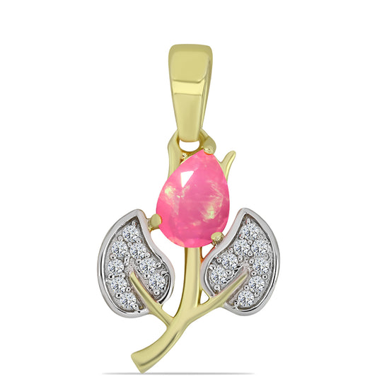Pendente de Prata com Banho de Ouro com Opala Rosa de Lega Dembi da Etiópia e Topázio Branco