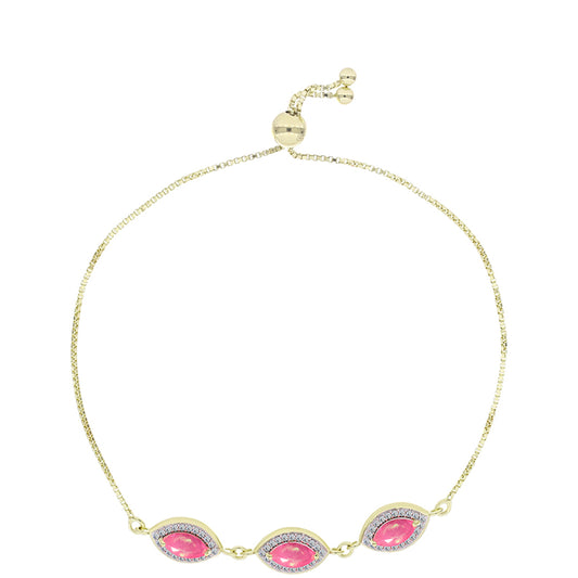 Pulseira de Prata com Banho de Ouro com Opala Rosa de Lega Dembi da Etiópia e Topázio Branco  Contraste: Cabeca de Veado (800)