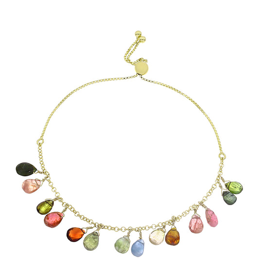 Pulseira de Prata com Banho de Ouro com Turmalina Chakra