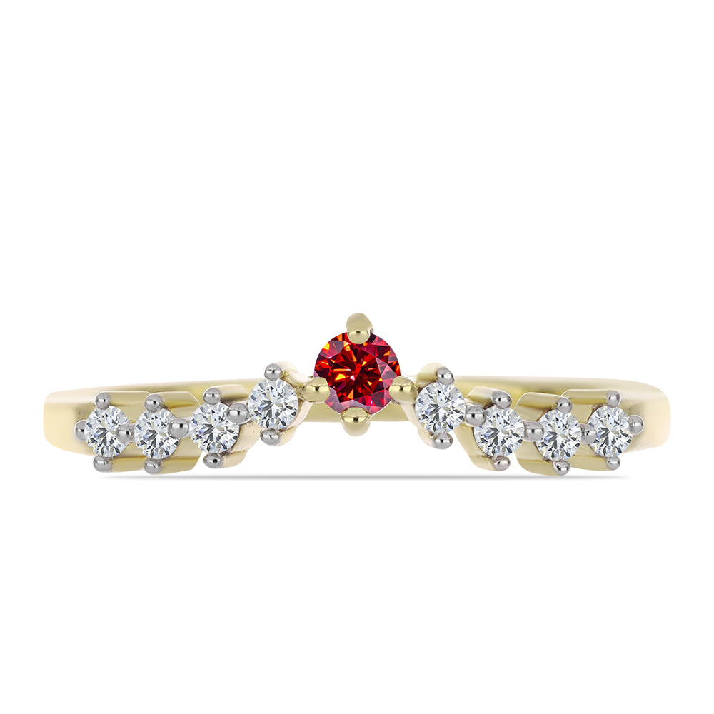 Anel de Prata com Banho de Ouro com Moissanite Vermelho Majestoso e Topázio Branco 1 