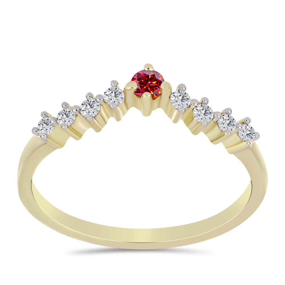 Anel de Prata com Banho de Ouro com Moissanite Vermelho Majestoso e Topázio Branco 3 