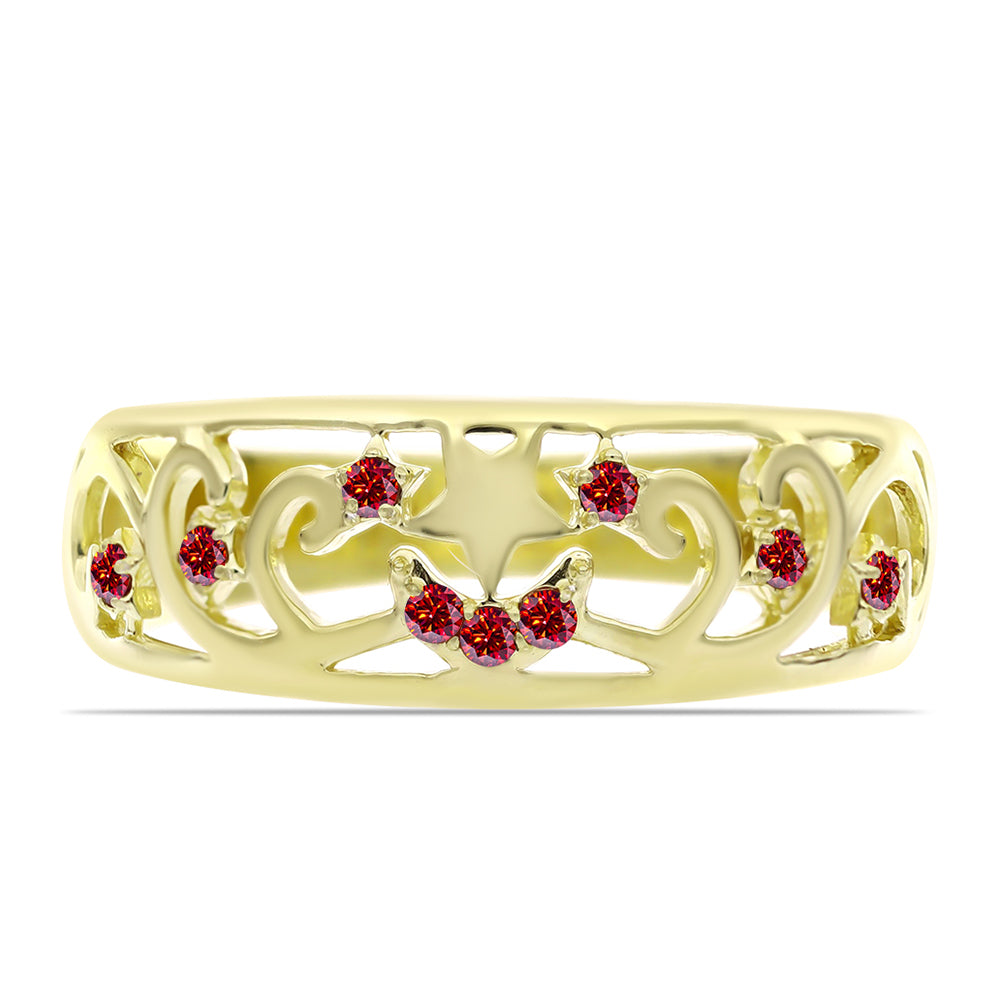 Anel de Prata com Banho de Ouro com Moissanite Vermelho Majestoso  Contraste: Cabeca de Veado (800) 1 