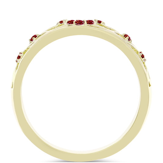 Anel de Prata com Banho de Ouro com Moissanite Vermelho Majestoso  Contraste: Cabeca de Veado (800)