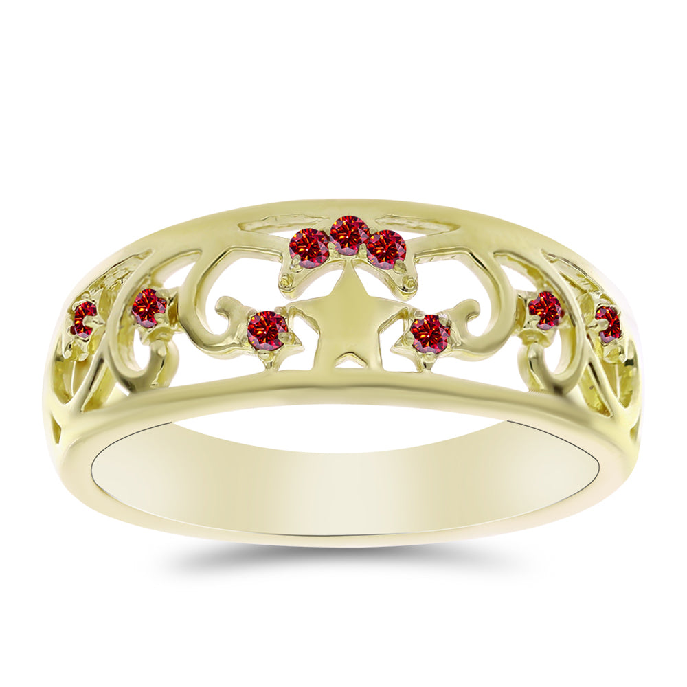 Anel de Prata com Banho de Ouro com Moissanite Vermelho Majestoso  Contraste: Cabeca de Veado (800) 3 