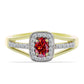 Anel de Prata com Banho de Ouro com Moissanite Vermelho Majestoso e Topázio Branco  Contraste: Cabeca de Veado (800)
