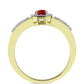 Anel de Prata com Banho de Ouro com Moissanite Vermelho Majestoso e Topázio Branco  Contraste: Cabeca de Veado (800)