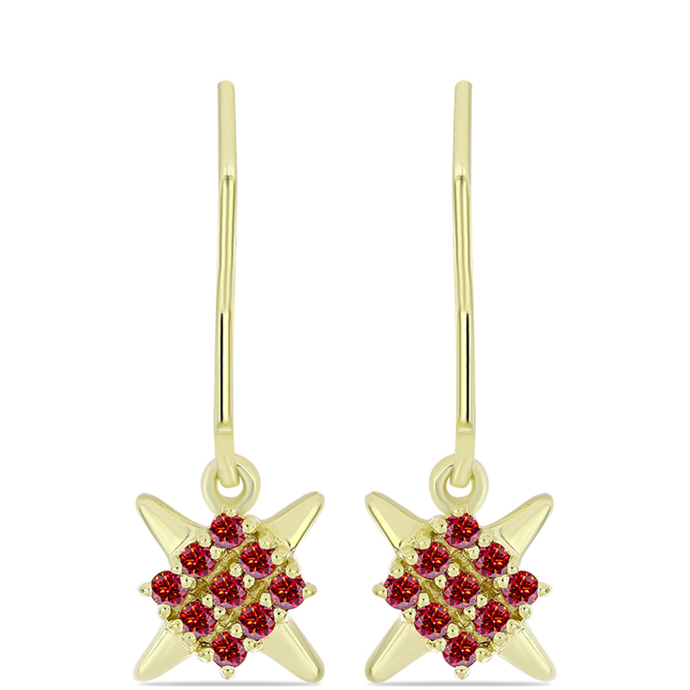 Brincos de Prata com Banho de Ouro com Moissanite Vermelho Majestoso 1 