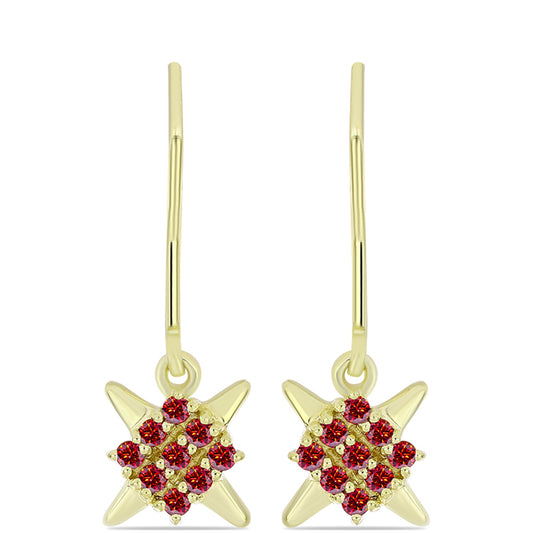 Brincos de Prata com Banho de Ouro com Moissanite Vermelho Majestoso