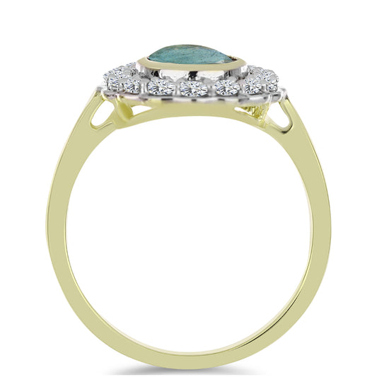 Anel de Prata com Banho de Ouro com Labradorite e Topázio Branco  Contraste: Cabeca de Veado (800)