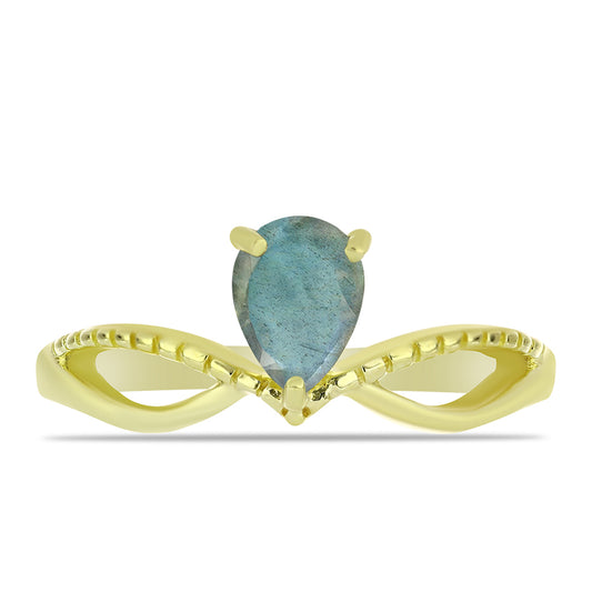 Anel de Prata com Banho de Ouro com Labradorite