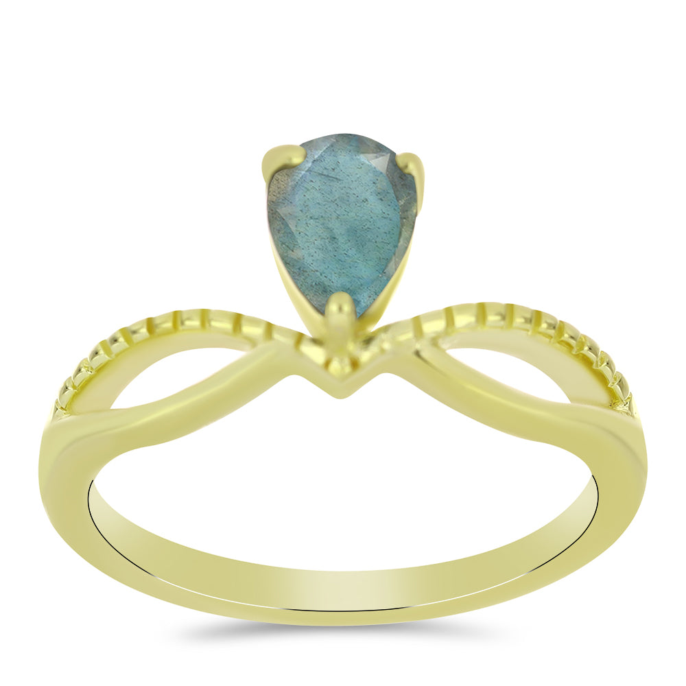 Anel de Prata com Banho de Ouro com Labradorite