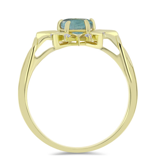 Anel de Prata com Banho de Ouro com Labradorite e Topázio Branco  Contraste: Cabeca de Veado (800)