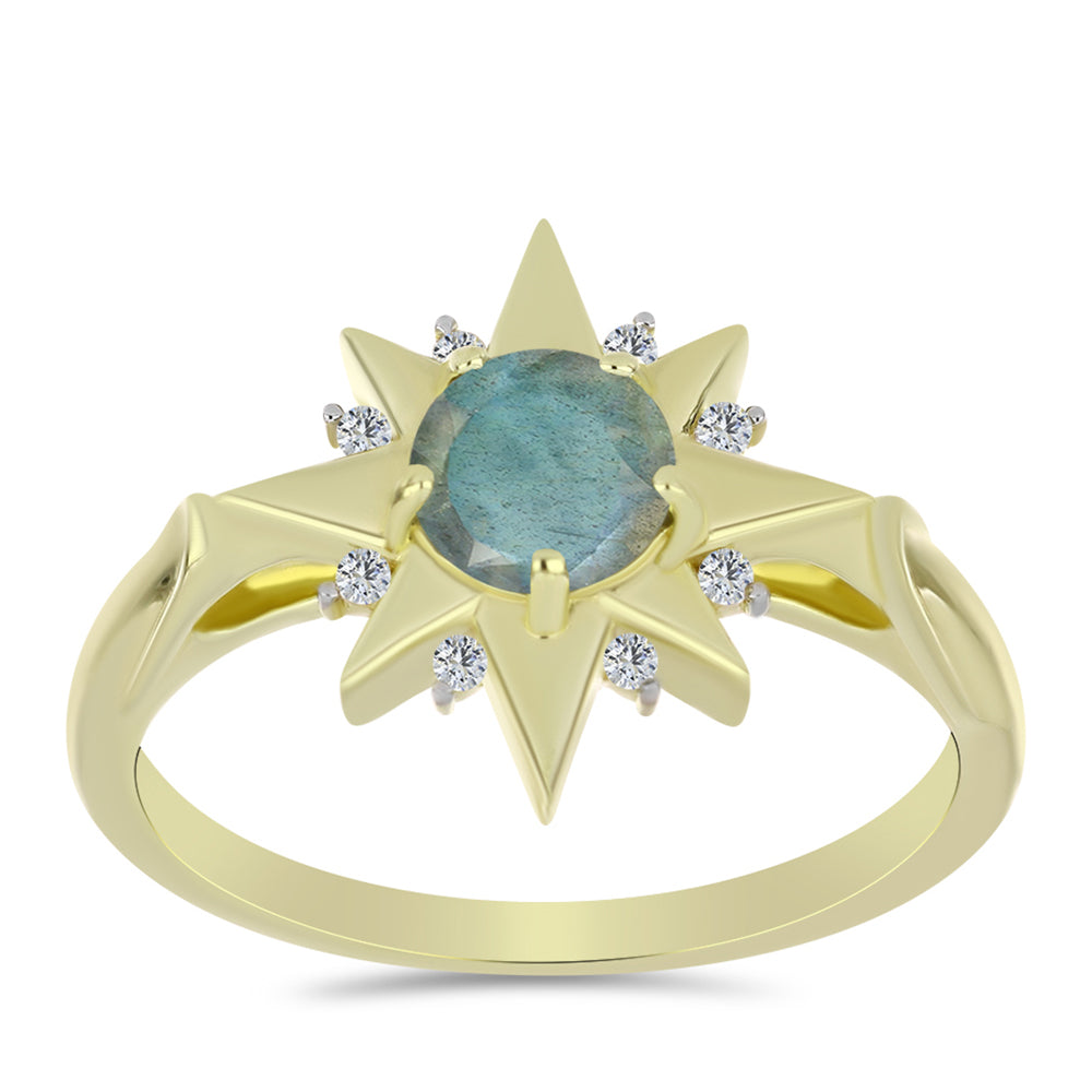 Anel de Prata com Banho de Ouro com Labradorite e Topázio Branco  Contraste: Cabeca de Veado (800) 3 