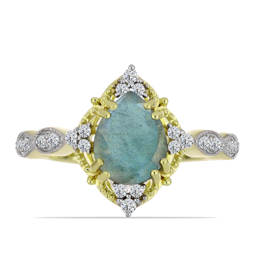 Anel de Prata com Banho de Ouro com Labradorite e Topázio Branco 1 