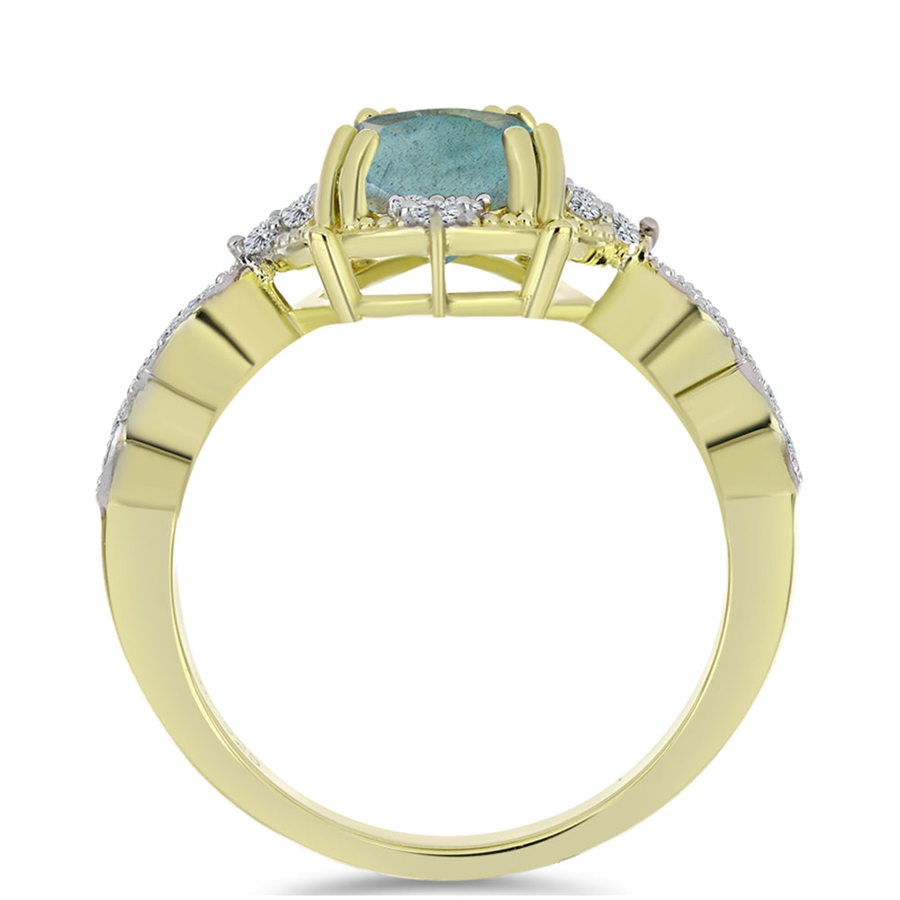Anel de Prata com Banho de Ouro com Labradorite e Topázio Branco