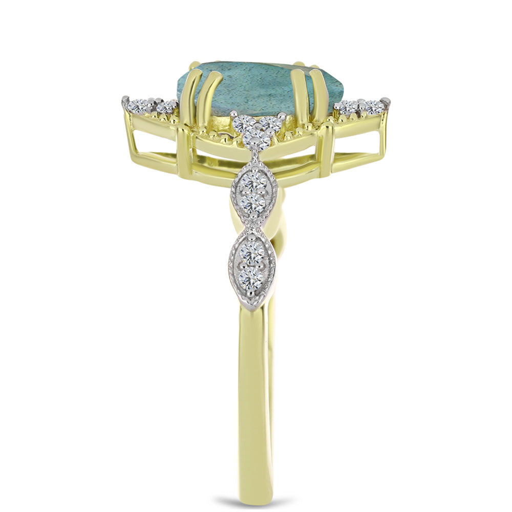 Anel de Prata com Banho de Ouro com Labradorite e Topázio Branco