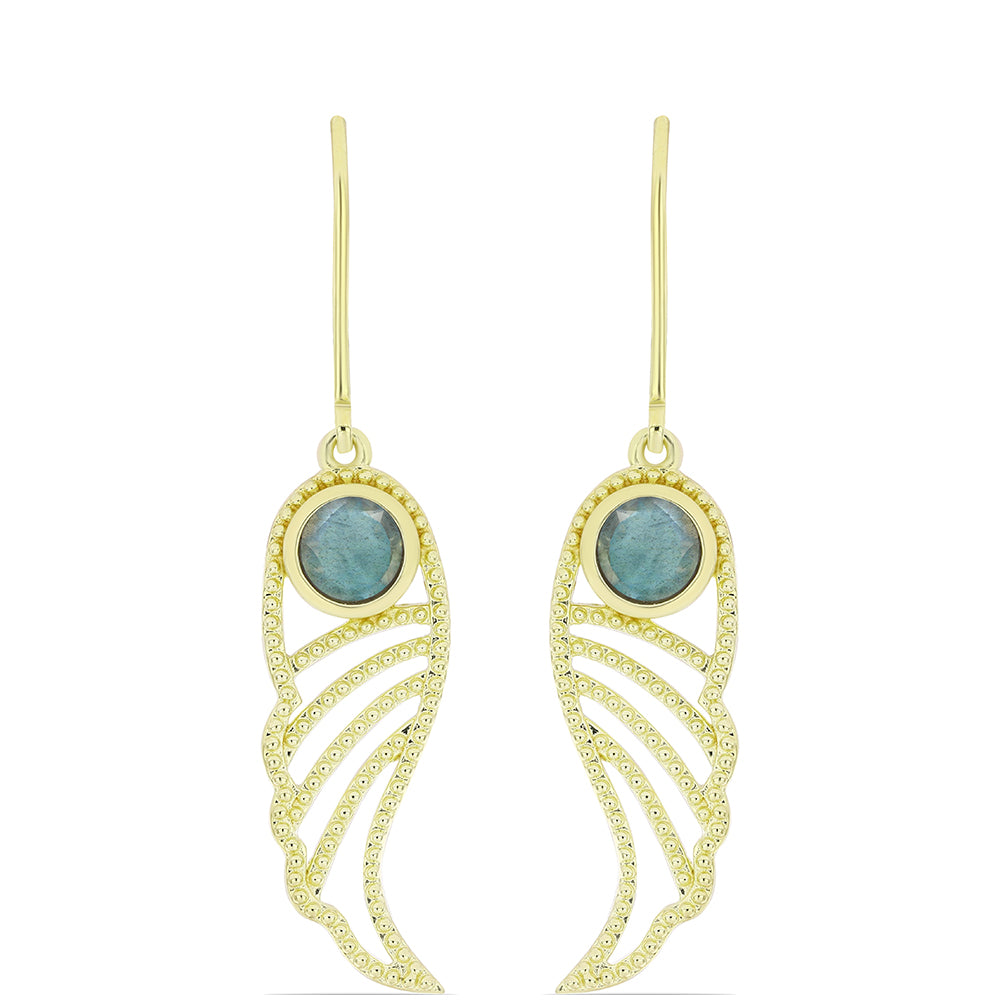 Brincos de Prata com Banho de Ouro com Labradorite