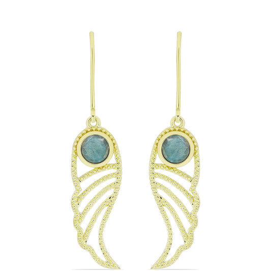 Brincos de Prata com Banho de Ouro com Labradorite