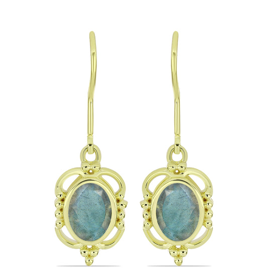 Brincos de Prata com Banho de Ouro com Labradorite