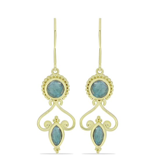 Brincos de Prata com Banho de Ouro com Labradorite