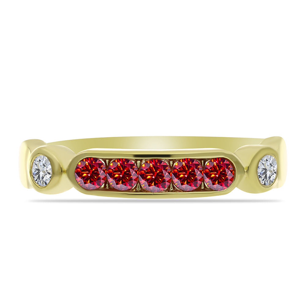 Anel de Prata com Banho de Ouro com Moissanite Vermelho Majestoso e Topázio Branco 1 