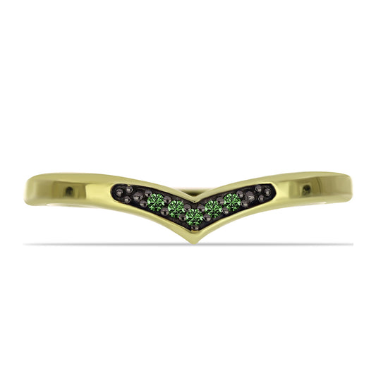 Anel de Prata com Banho de Ouro com Diamante Verde