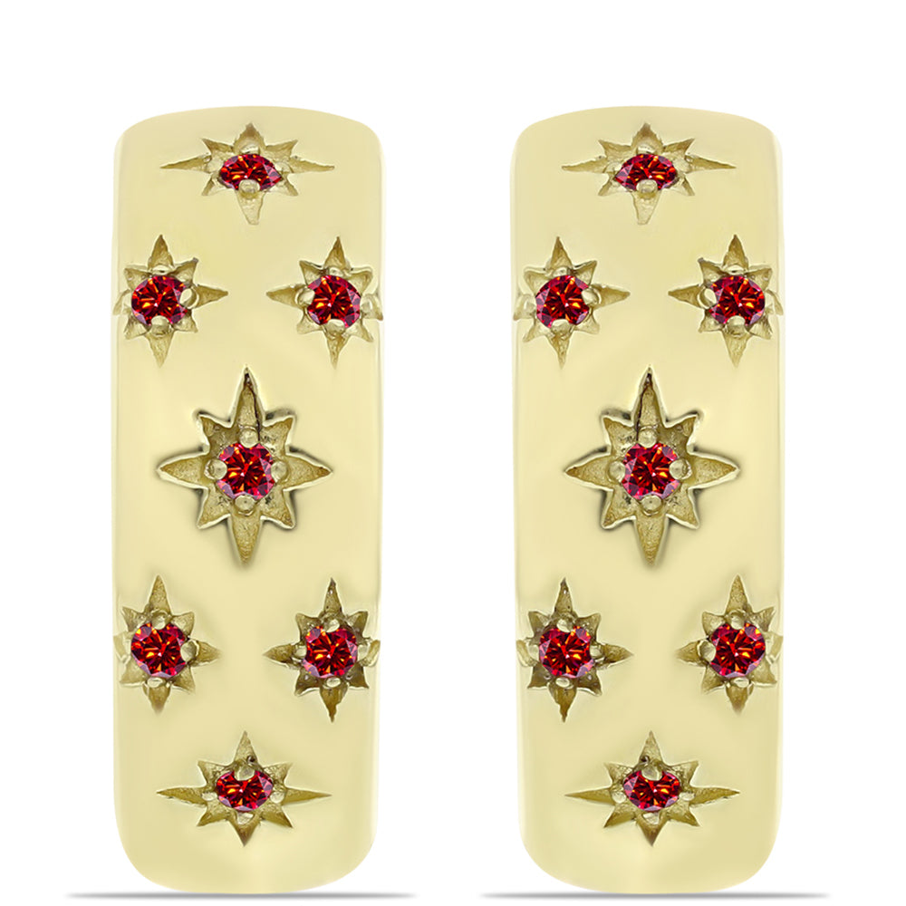 Brincos de Prata com Banho de Ouro com Moissanite Vermelho Majestoso  Contraste: Cabeca de Veado (800) 1 