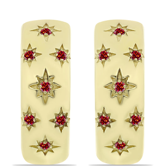 Brincos de Prata com Banho de Ouro com Moissanite Vermelho Majestoso  Contraste: Cabeca de Veado (800)