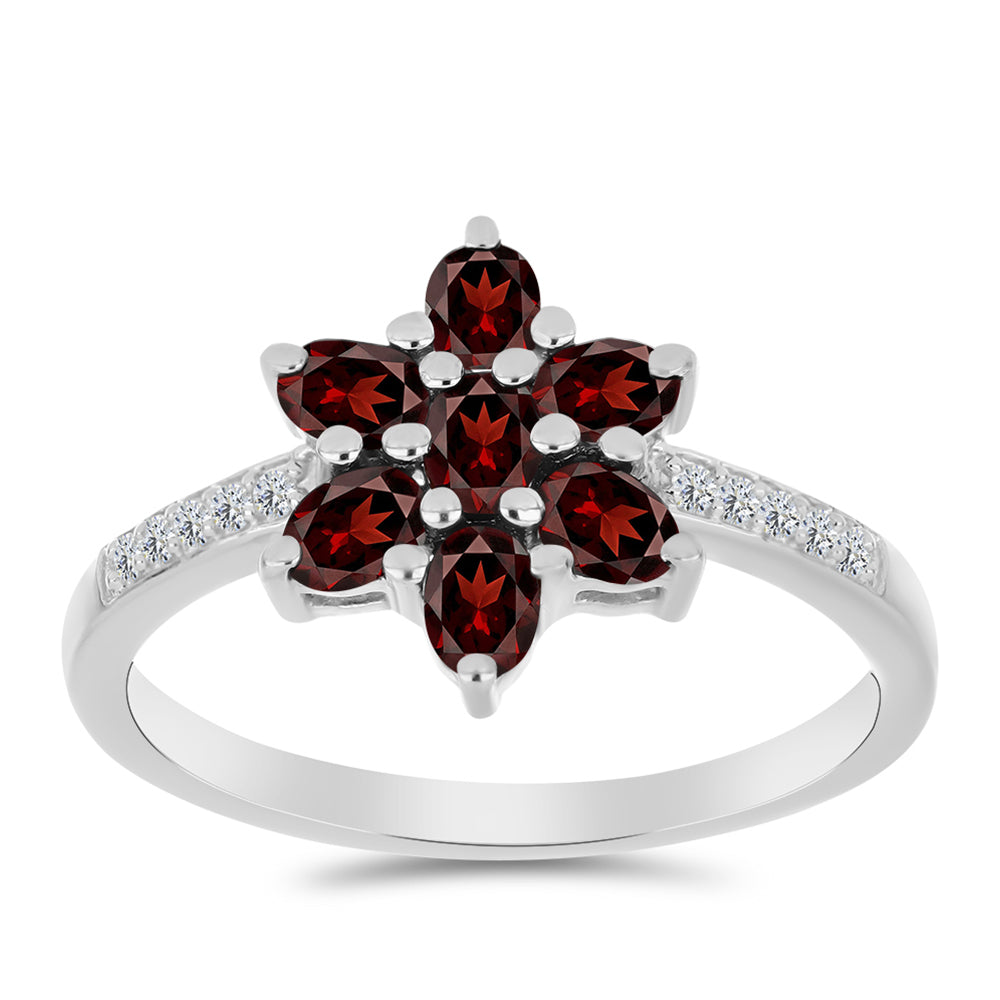 Anel de Prata com Granada de Barton e Topázio Branco 3 