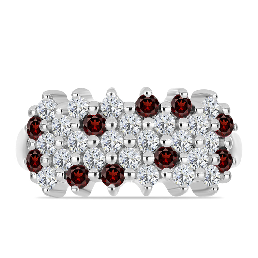 Anel de Prata com Granada de Barton e Topázio Branco